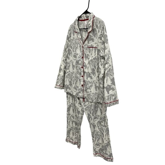 Gilligan & OMalley NWT White Gray Cotton Pajama Set Red Piping Sz XXL - Picture 3 of 15